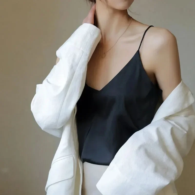T-shirts pour femmes, élégante blouse en faux satin de soie, débardeurs et camisoles amples décontractés d'été pour femmes, hauts verts unis pour femmes