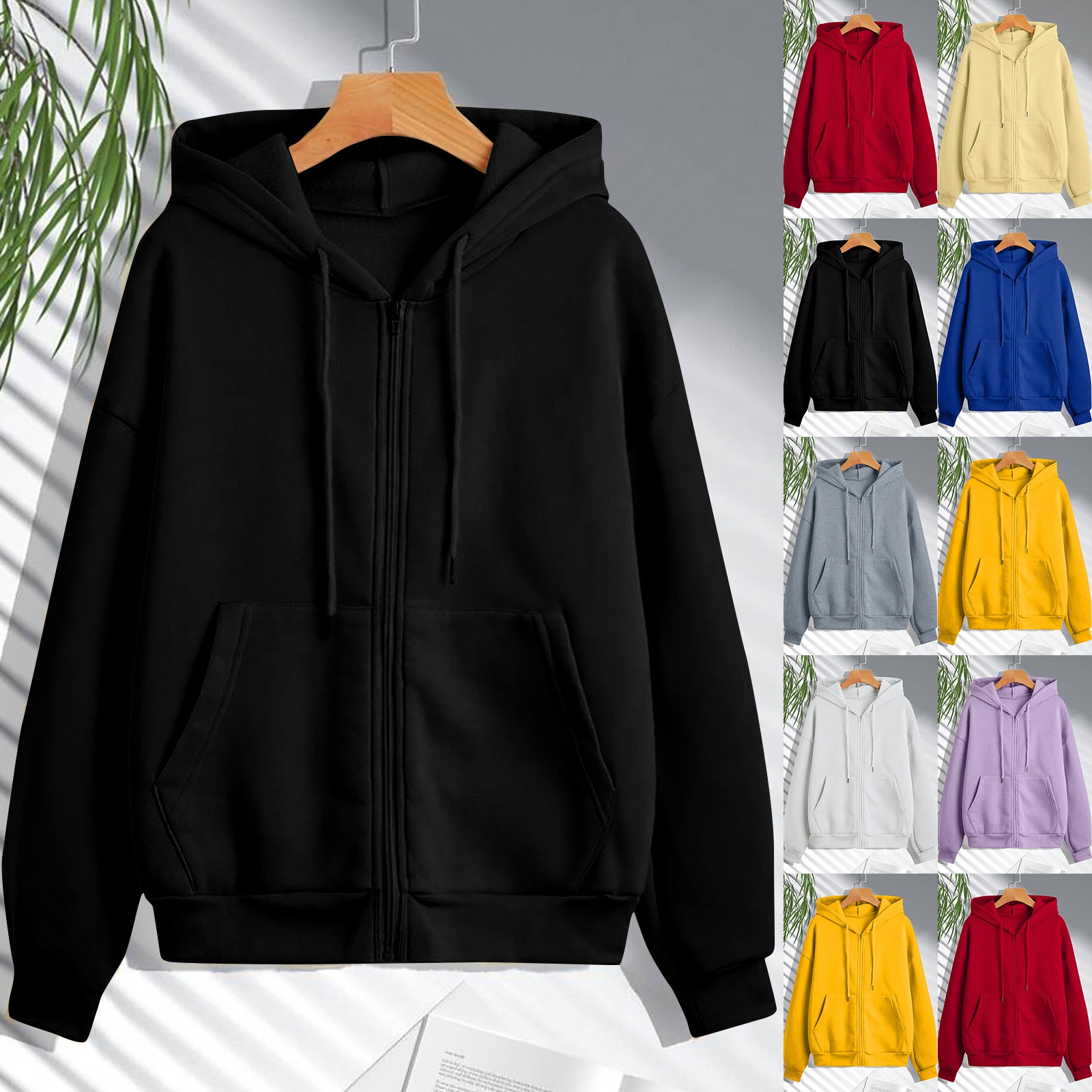 Sweat à capuche de sport pour femmes, nouvelle mode printemps, cardigan décontracté, pull de sport avec cordon de serrage, couleur unie, fermeture éclair