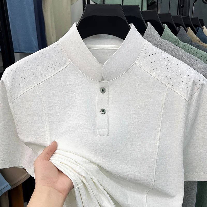 Chemises Polo Décontractées pour Hommes à Col Montant, Deux Boutons, Style Henley, Manches Raglan, Épaules Aérées, Douces et Confortables pour la Peau, Manches Courtes