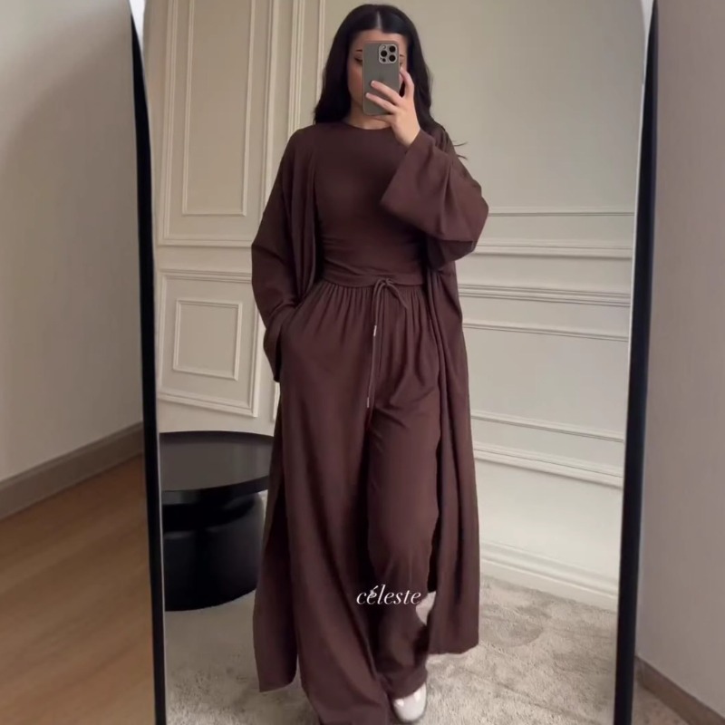 Costume musulman pour femmes, Cardigan, gilet, haut, pantalon à jambes larges, ensemble 3 pièces, Eid Maroc, dubaï, manteau Long, pantalon, tenues, Ensemble modeste