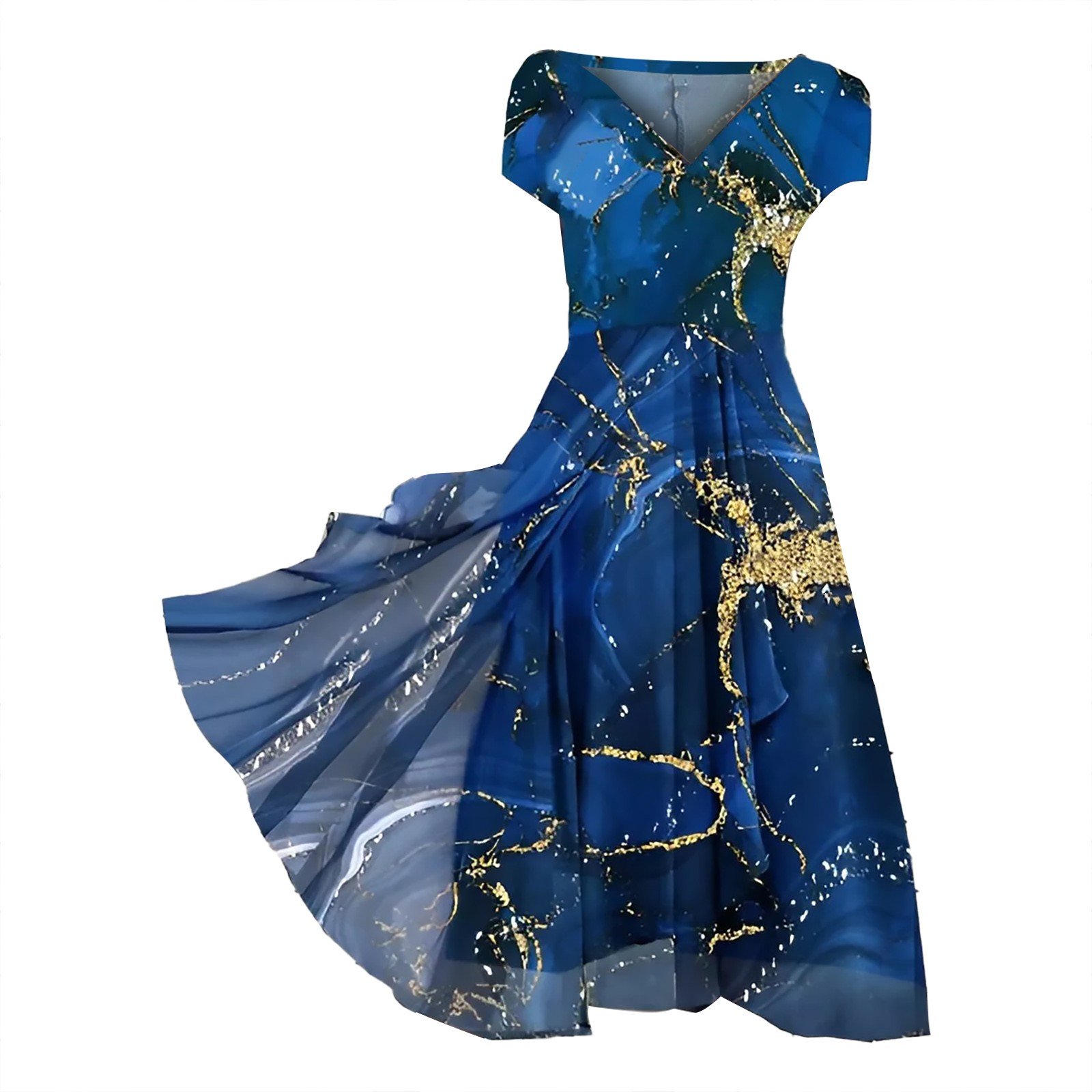 Robe longue en mousseline de soie pour femmes, imprimé, manches courtes, col en v, Patchwork, grande taille, fluide, tenue de soirée, 5XL