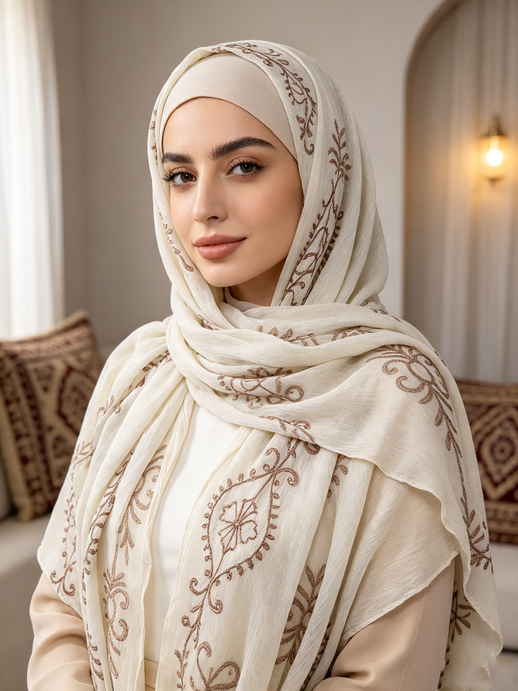 Hijab brodé vintage en tissu texturé, châle musulman froissé, foulard doux et respirant, écharpe de tête islamique pour femmes.