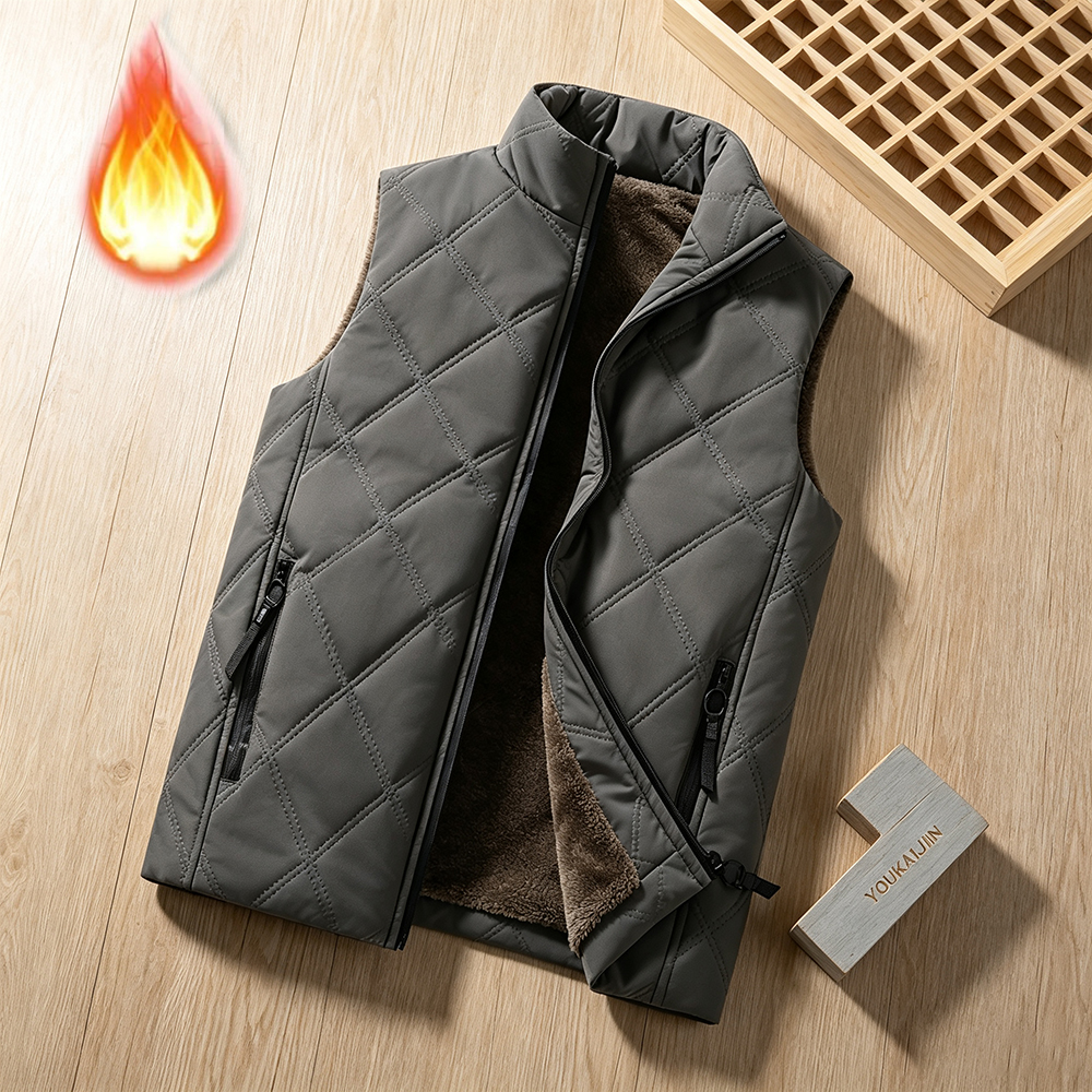 Gilet matelassé en losanges pour homme, style coréen, doublé de polaire épaisse, zippé, sans manches, décontracté, chaud, pour l'automne et l'hiver.