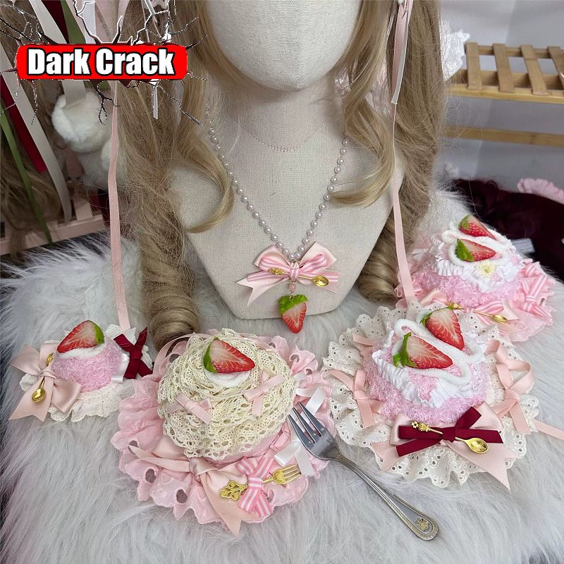 Chapeau Bonnet Gâteau aux Fraises Lolita Fait Main, Épingle à Cheveux, Coiffe en Dentelle Rose, Bandeau Harajuku Y2K Kawaii, Accessoires pour Cheveux