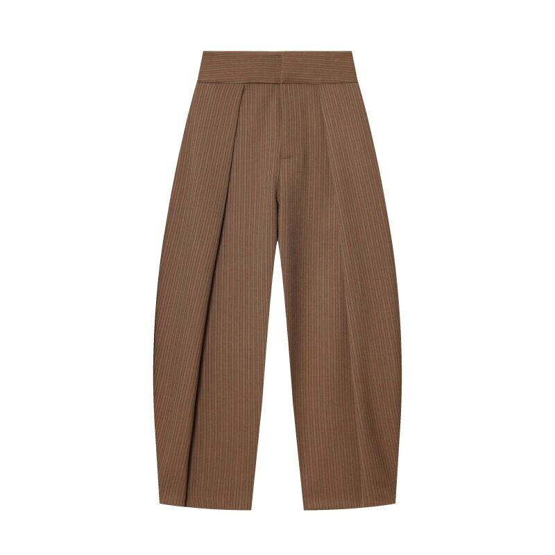 Pantalon large pour femme, style rétro, couleur foncée, plissé, taille haute, décontracté, pour le travail ou le bureau, coupe droite