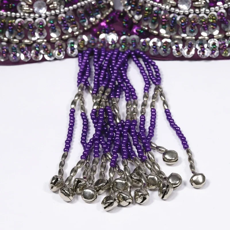 Ensemble de danse 2 pièces pour femme, style oriental, avec soutien-gorge et ceinture ornés de paillettes et de strass, pour spectacle