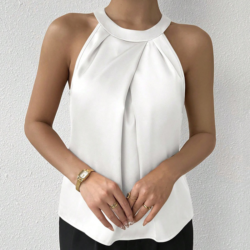 Débardeur en Satin haut de gamme pour femmes, nouvelle couleur, chemisier en soie, col rond, haut sans manches, à la mode, vêtements féminins élégants, été