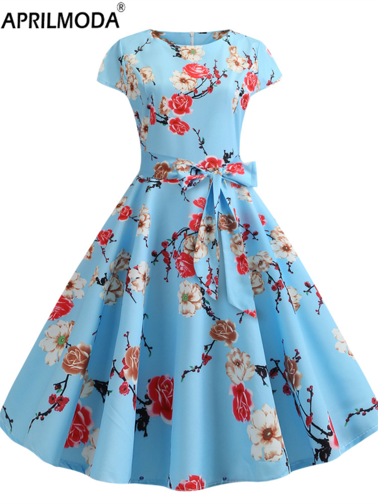 Robes d'été rétro élégantes pour femmes, robes de Cocktail courtes, imprimé écossais, manches courtes, taille haute, robe de soirée trapèze, années 1950