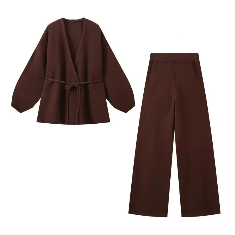 Ensemble deux pièces pour femme, décontracté, élégant, pantalon en tricot, tenues de vacances, manches longues, ensemble de tenue Y2k, automne
