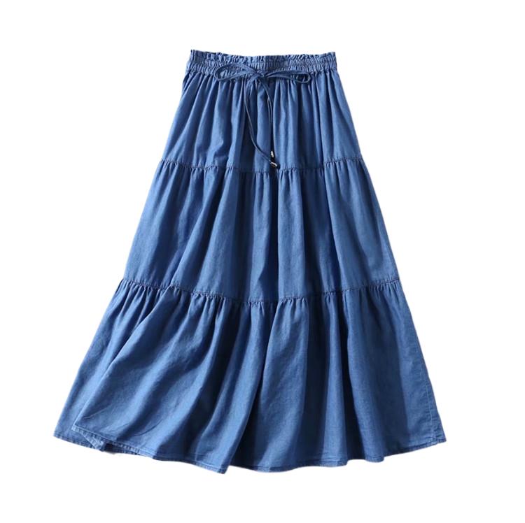 Jupe longue taille haute à volants en denim pour femmes, vêtements vintage, décontractés, en coton, éducatifs, automne 2025