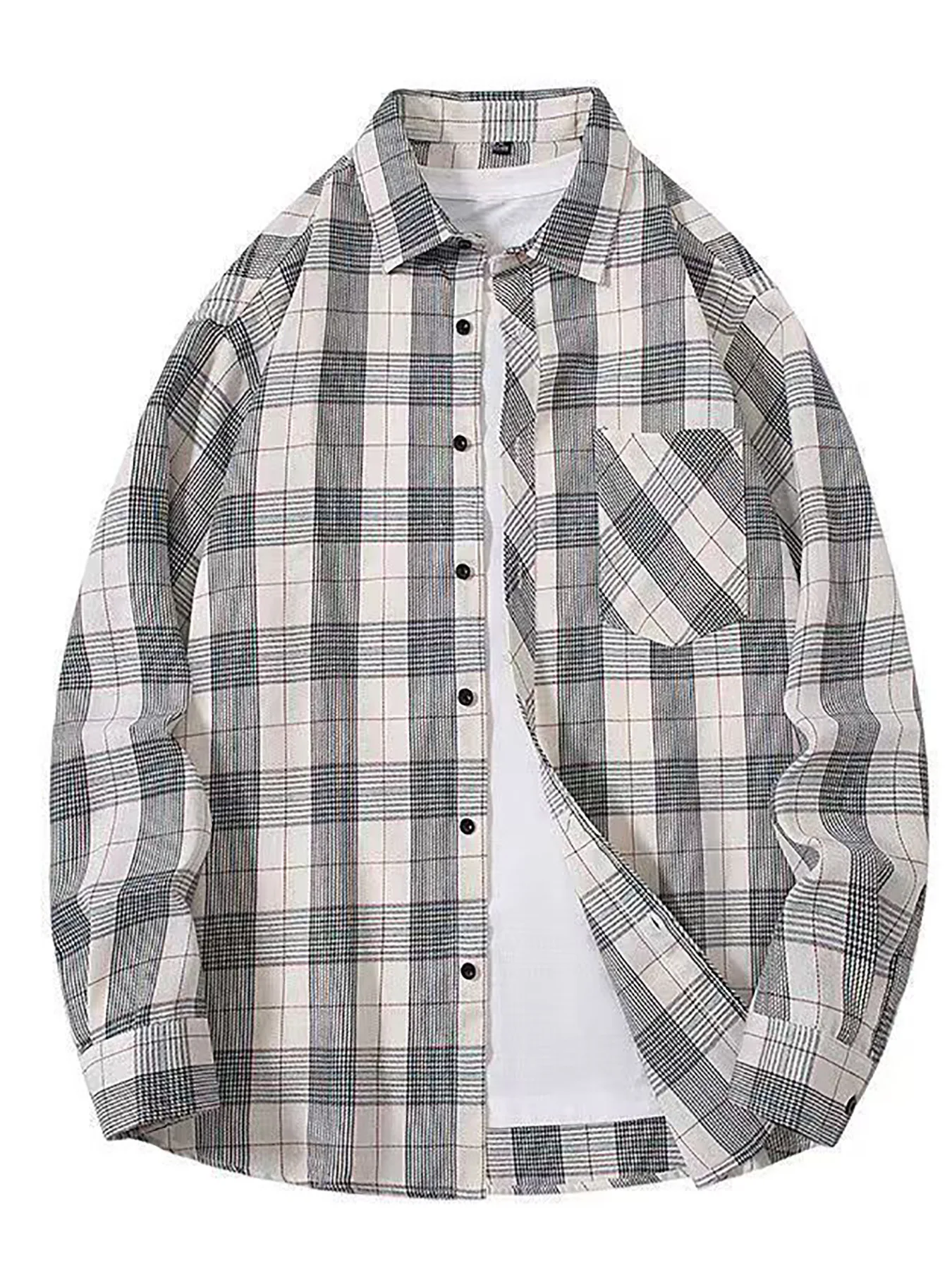 Chemise Homme Manches Longues Nouvelle Collection Printemps Style Rétro Cool Motif Quadrillé Japonais Grande Taille Col Chemise-Veste Coupe Standard Tendance Jeunesse