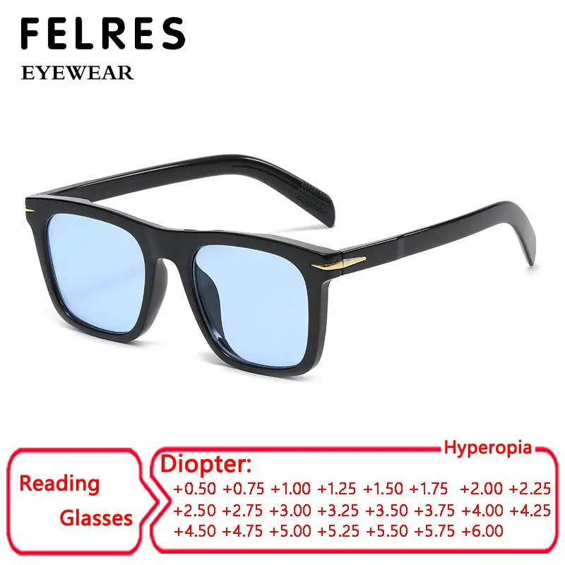 Lunettes de soleil à lentille de lecture bleue pour hommes, tendance, carrées, teintées, presbytes, de styliste, pour femmes, ombre d'extérieur, lecteurs, + 1.75