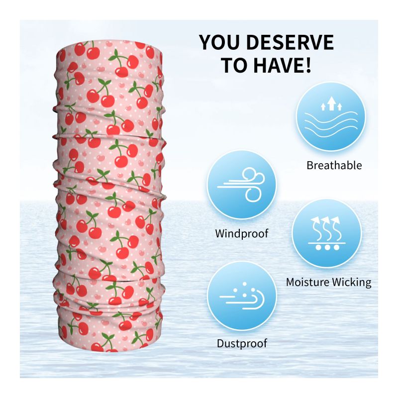 Cache-cou Bandana Cœur Rouge Cerise Rose pour Femme et Homme – Écharpe de Randonnée, Cache-cou de Ski, Cache-cou Coupe-Vent et Anti-Poussière, Cache-Visage, Bandeau