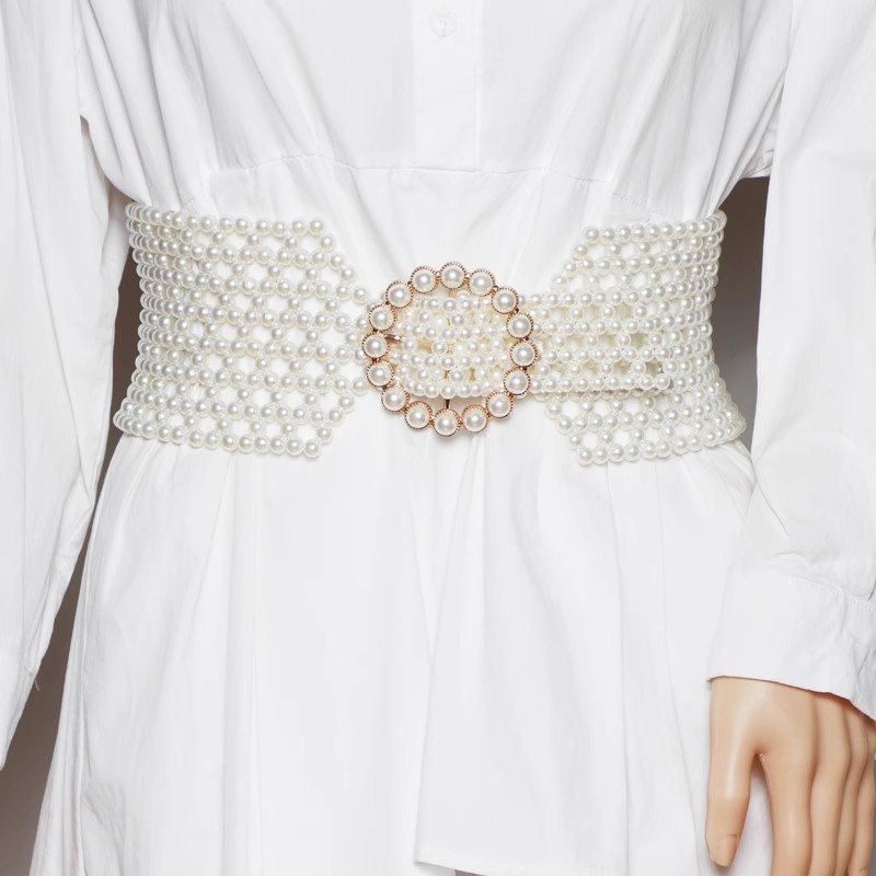 Ceinture corset perle blanche pour femme, ceinture large, manteau Cummerbund féminin, ceinture correctrice, robe à la mode, tout simplement élastique, J060