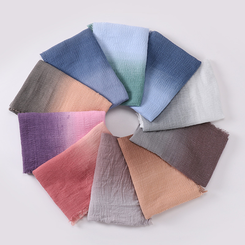 Écharpe Hijab en Coton et Lin Dégradé pour Femme Musulmane, Châle Arabe Islamique, Foulards à Tête Ronde, Écharpe de Sauna Prêt à vitation, 180x90cm