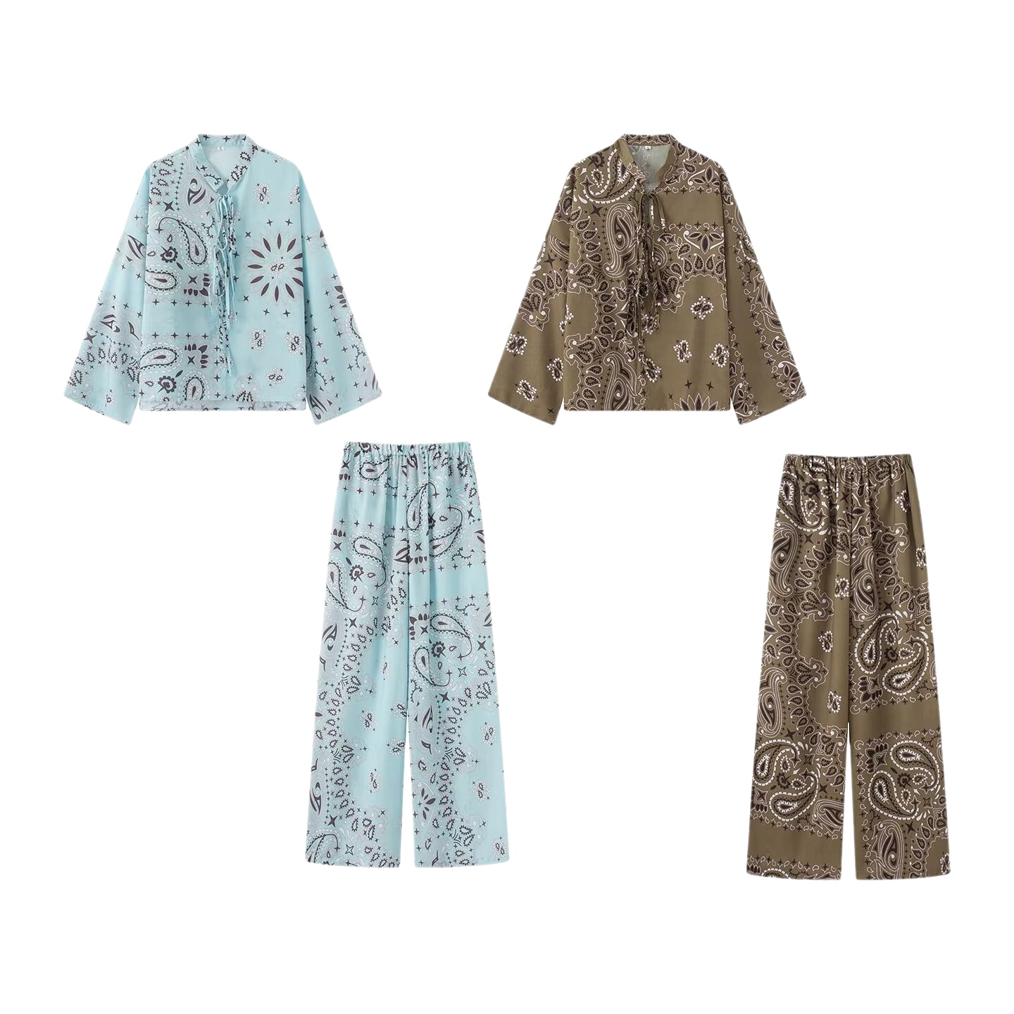 Chemise ample imprimée pour femme avec nœud papillon, style urbain estival, en polyester, manches longues, ensemble décontracté Y26058