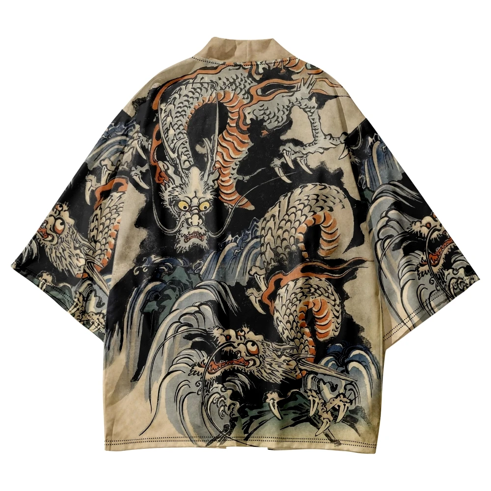 Kimono samouraï traditionnel pour hommes et femmes, imprimé Dragon, Anime japonais, Cosplay Haori, Cardigan Yukata, chemise, Robe d'été