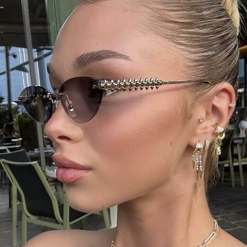 Lunettes de soleil œil-de-chat sans monture pour femme, marque de luxe 2025, ovales, dégradées, tendance, élégantes et uniques