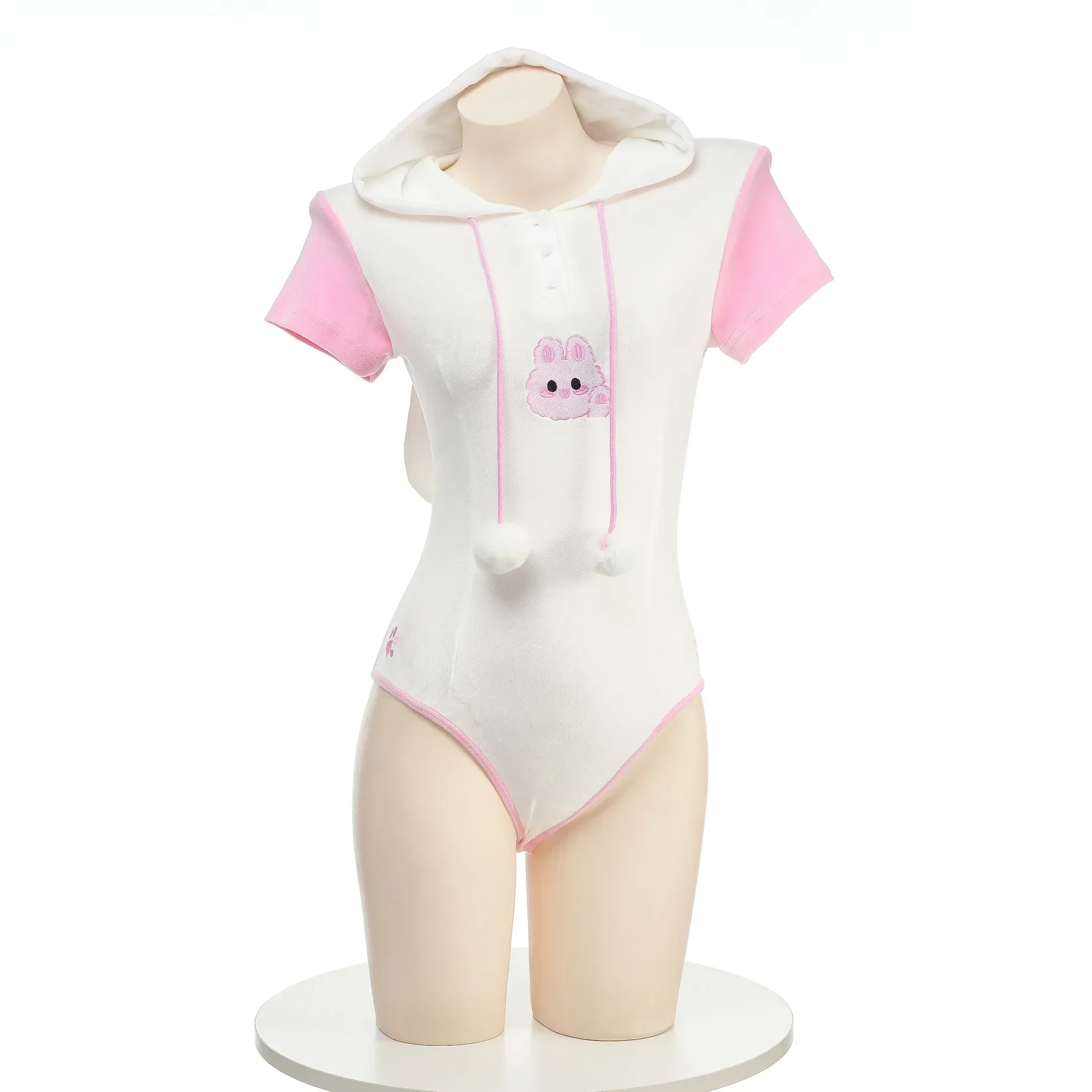 Costume de cosplay de lapine pour femme, sexy et mignon, combinaison à capuche en peluche avec oreilles de lapin, pyjama à manches courtes, tenue de performance
