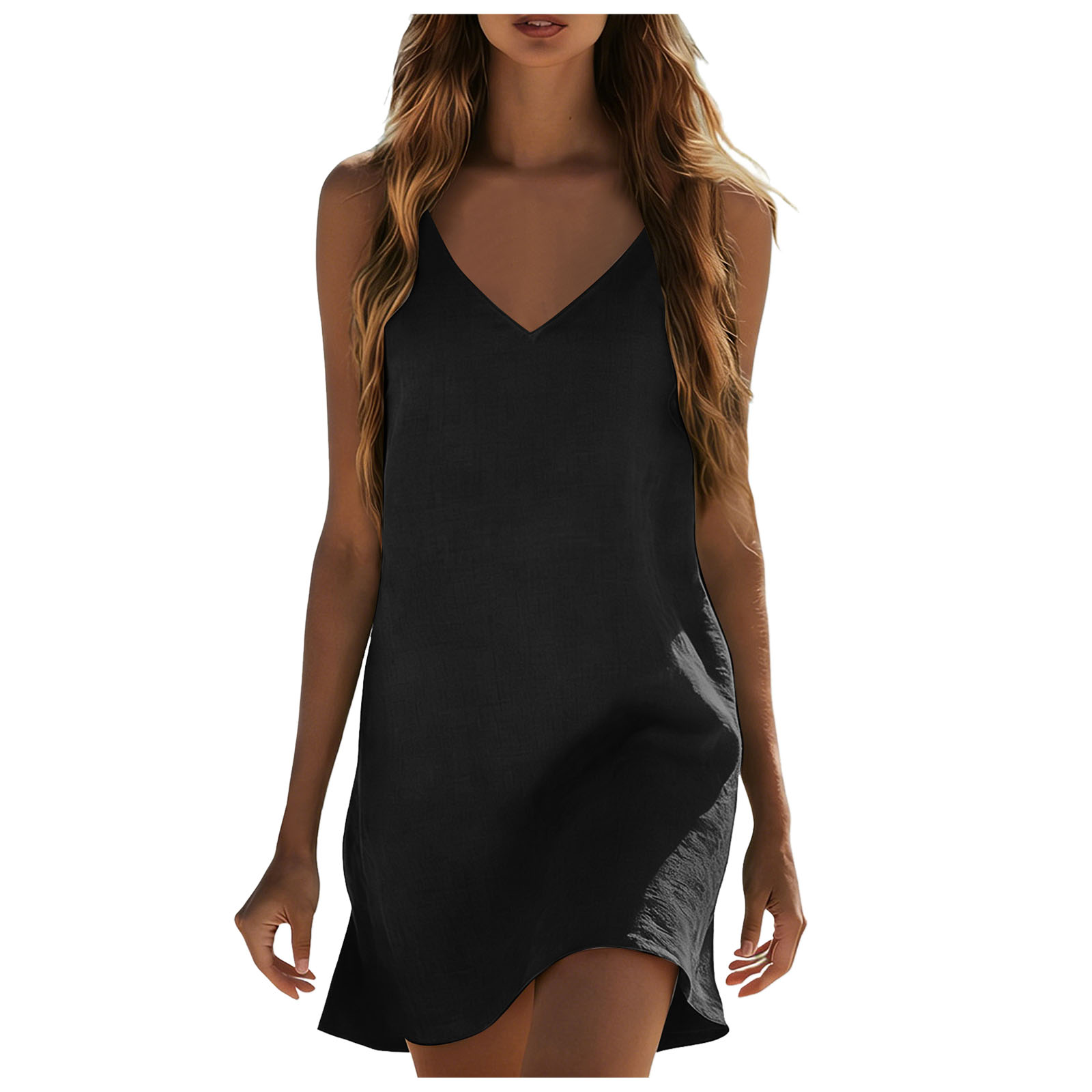 Robes en coton et lin pour femmes, mini-robe d'été sans manches, col en V, coupe ample, décontractée, pour la plage et les vacances, robe de soleil, Vestidos
