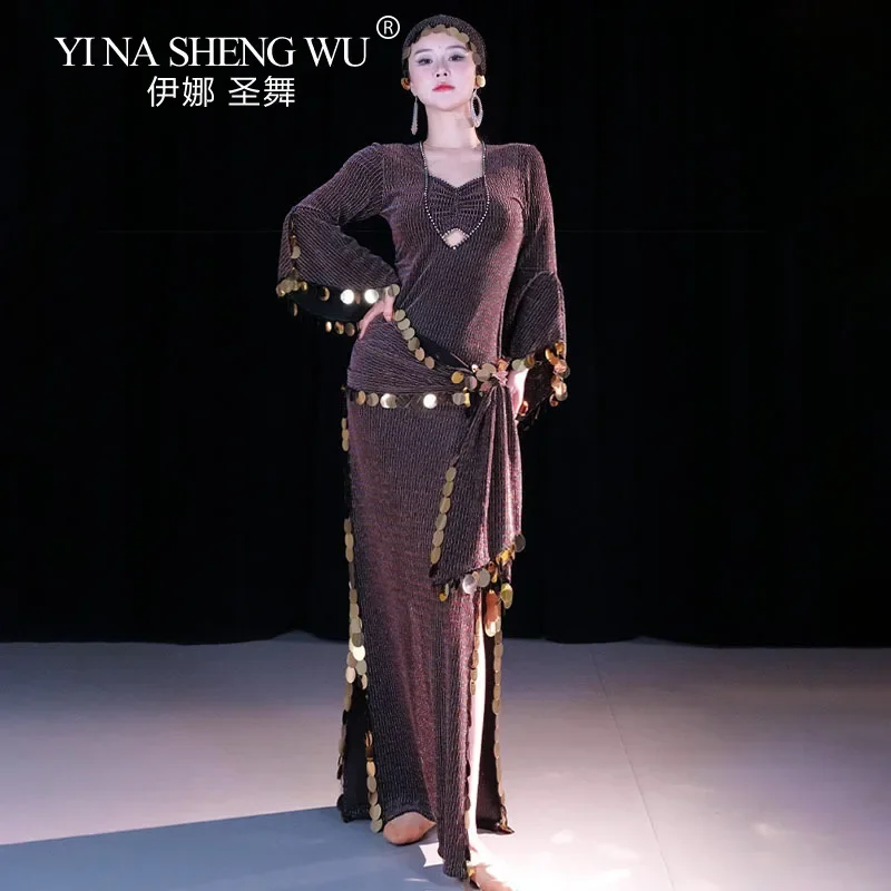 Robe de danse du ventre pour femmes, robe folklorique shaabi baladi, robes d'entraînement, écharpe de hanche à paillettes, performance orientale, robes de compétition saidi