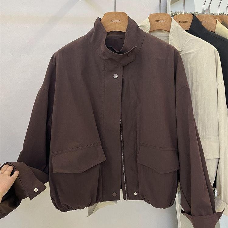Veste courte Femme printemps automne nouveau décontracté Femme coupe-vent col montant outillage veste basique fermeture éclair manteau hauts
