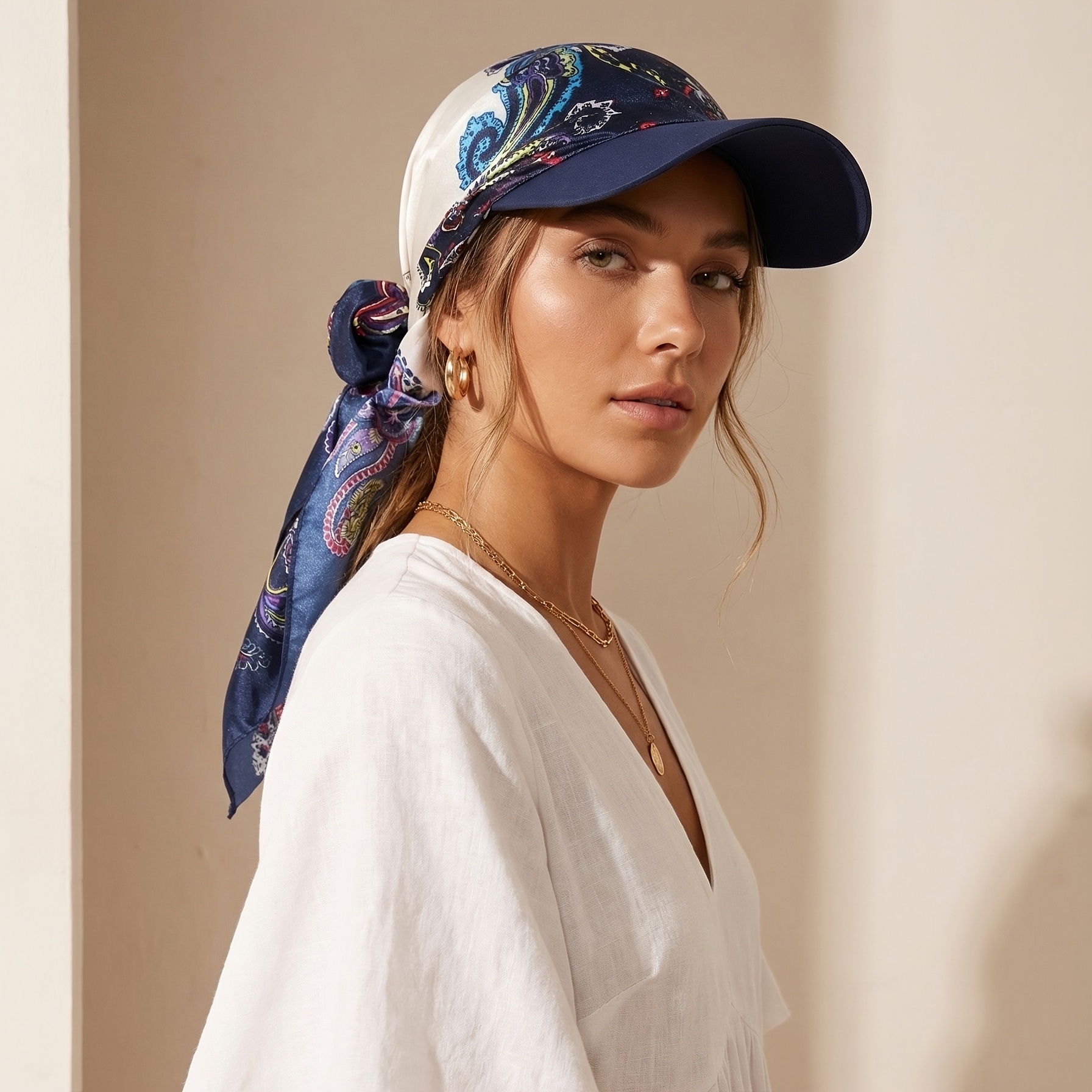 Chapeau de soleil foulard pour femme avec écharpe à nouer, idéal pour la plage, les vacances, la protection solaire et la chimiothérapie
