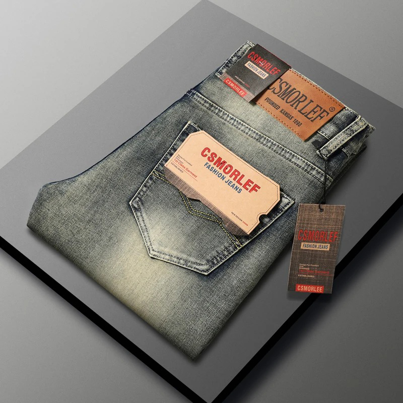 Jean de marque de luxe léger haut de gamme pour hommes, rétro, coupe Slim, droit, polyvalent, décontracté, gris, épais, automne et hiver