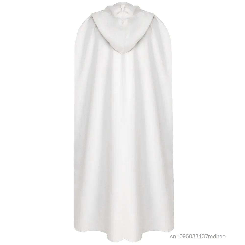 Robe de chevalier médiévale blanche à capuche pour homme, costume de tunique de chevalier de la Renaissance avec ceinture, tenue de cosplay de sorcier, déguisement de fête