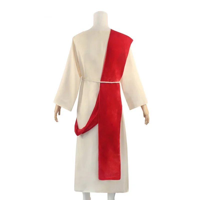 Costume complet de cosplay de Jésus-Christ pour hommes, robe de Jésus avec perruque et barbe pour spectacle de scène d'Halloween, déguisement.