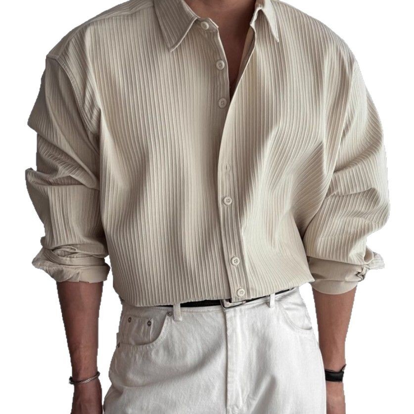 Chemises pour hommes 2026 printemps automne Premium texturé bureau affaires chemise couleur unie ample à manches longues décontracté Niche robe chemise