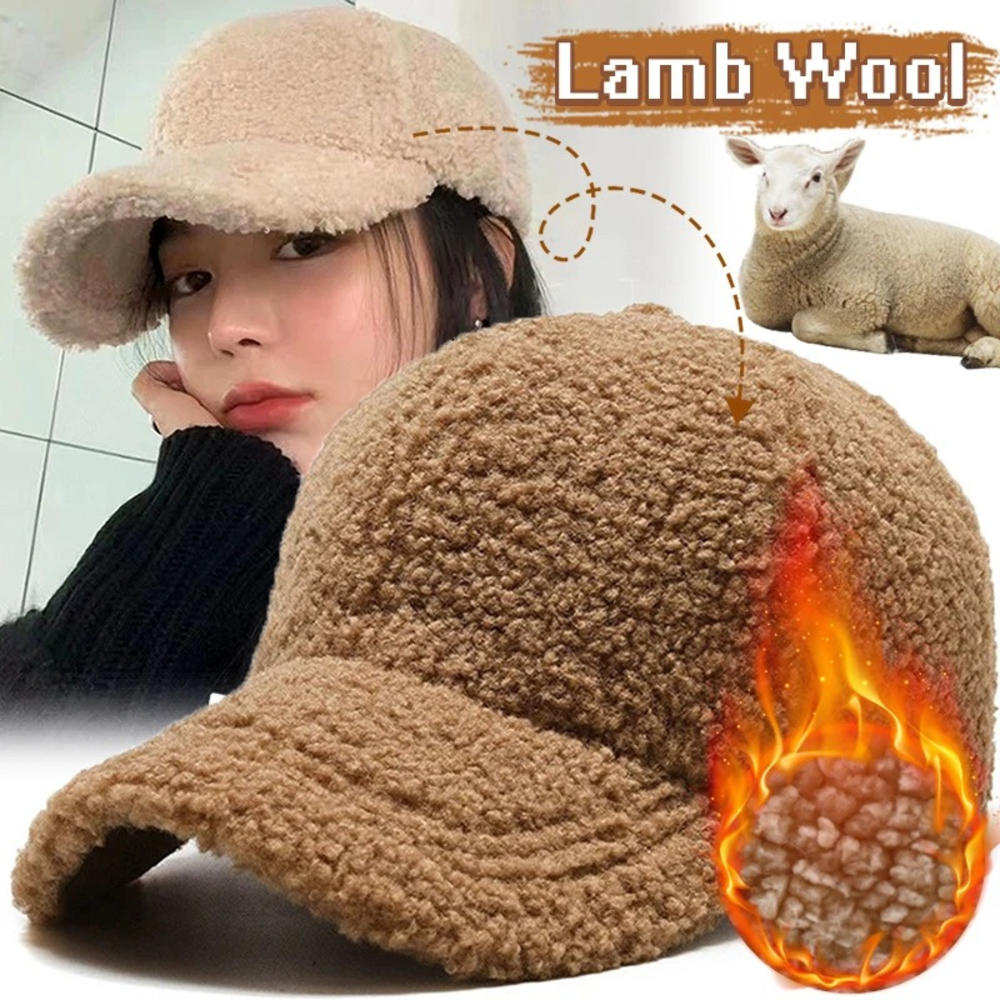 Casquette de Baseball en Laine d'Agneau Artificielle pour Femme, Parasol en Peluche, Vintage, Mode Décontractée, Solide, Garde au Chaud, Casquettes Document, Automne, Hiver