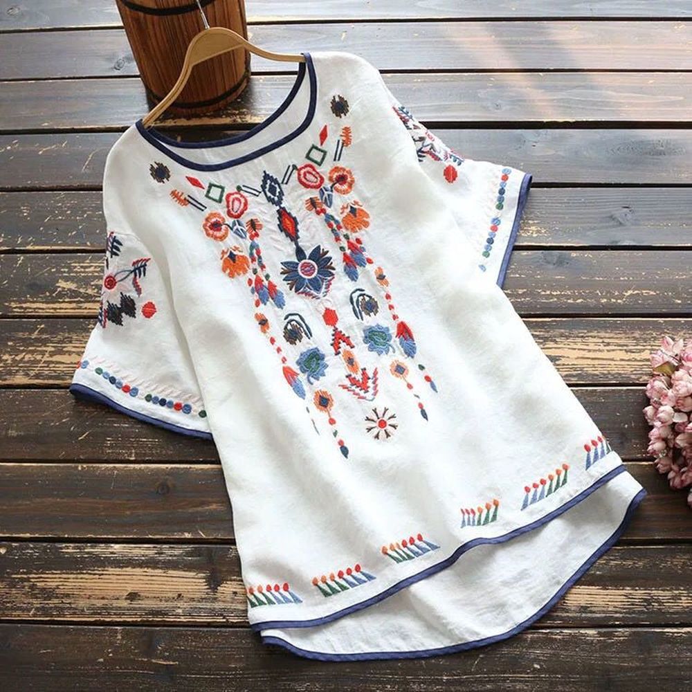 Chemise en coton brodée pour femmes, hauts d'été et de printemps, vêtements pour femmes
