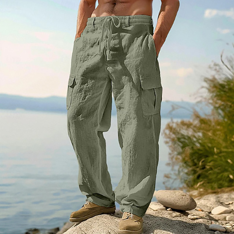 Nouveaux pantalons décontractés pour hommes, pantalons cargo amples et confortables, pantalons en coton et lin multi-poches, pantalons droits, pantalons fins pour la plage pour hommes