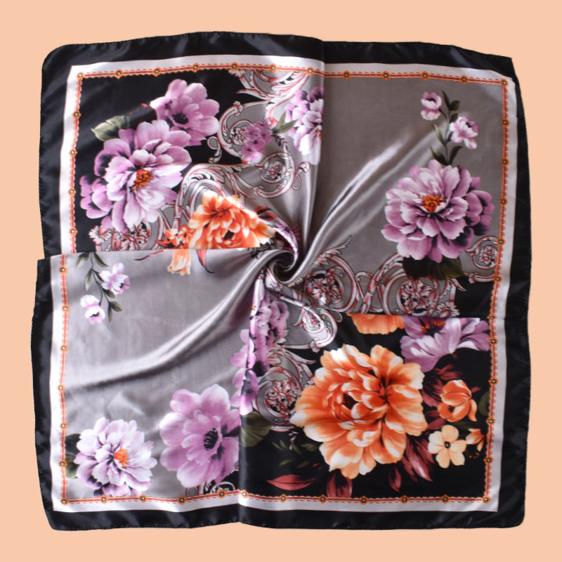 1 pièce Foulard carré en satin à imprimé floral pour femme, accessoire capillaire, nouveau style printemps, polyvalent, décoration pour sac ceinture, foulard en soie