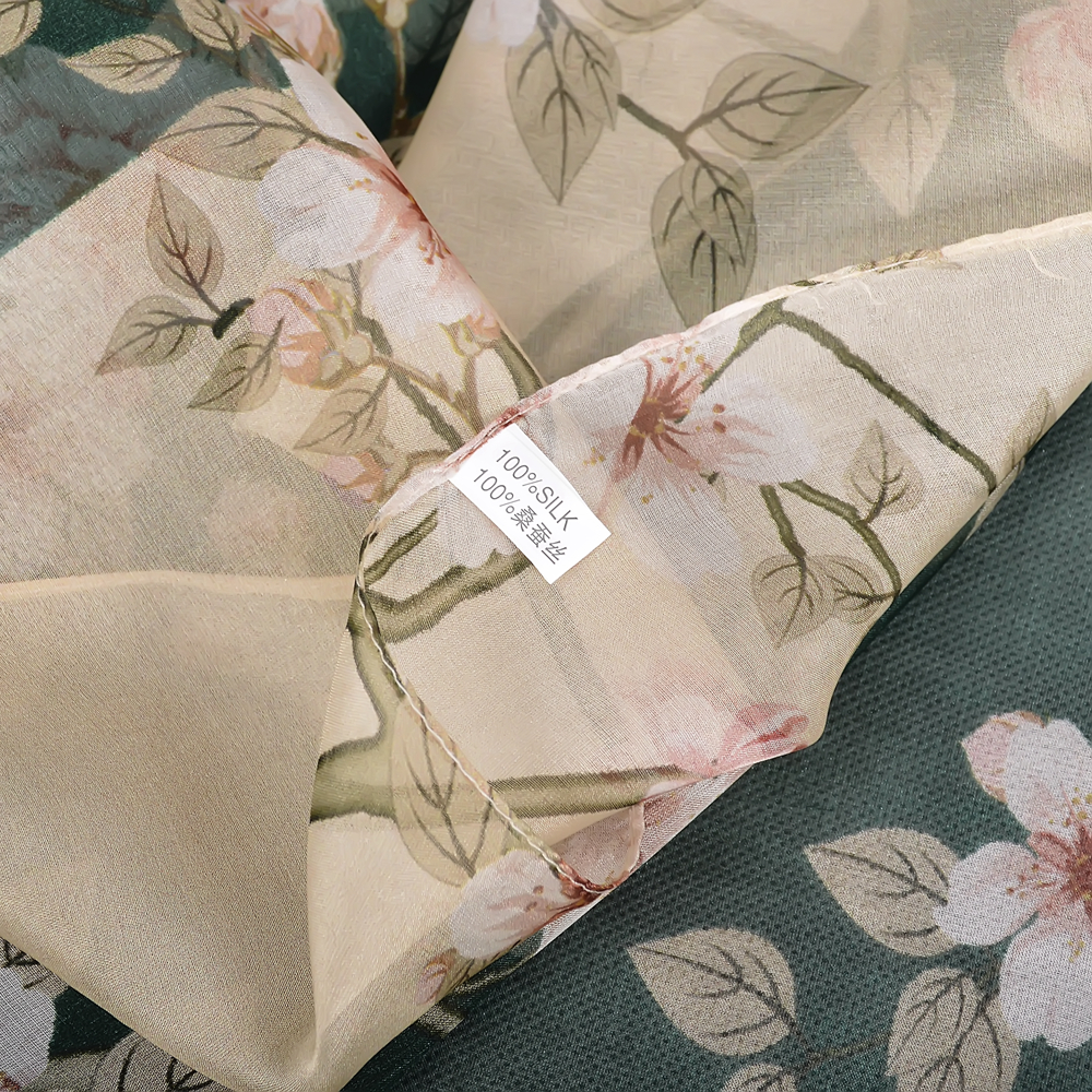 BYSIFA – foulard Long en mousseline de soie pour femme, vert, Beige, 100%, motif Floral, châle de plage