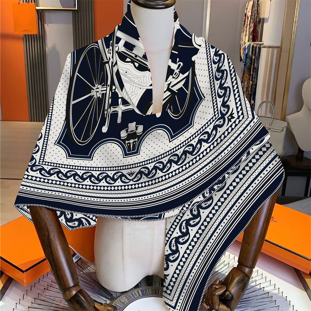 Écharpe d'hiver en soie et cachemire pour femme, châles imprimés, pashminas chauds, foulards carrés, hijabs de marque, grands bandanas pour femme 135CM