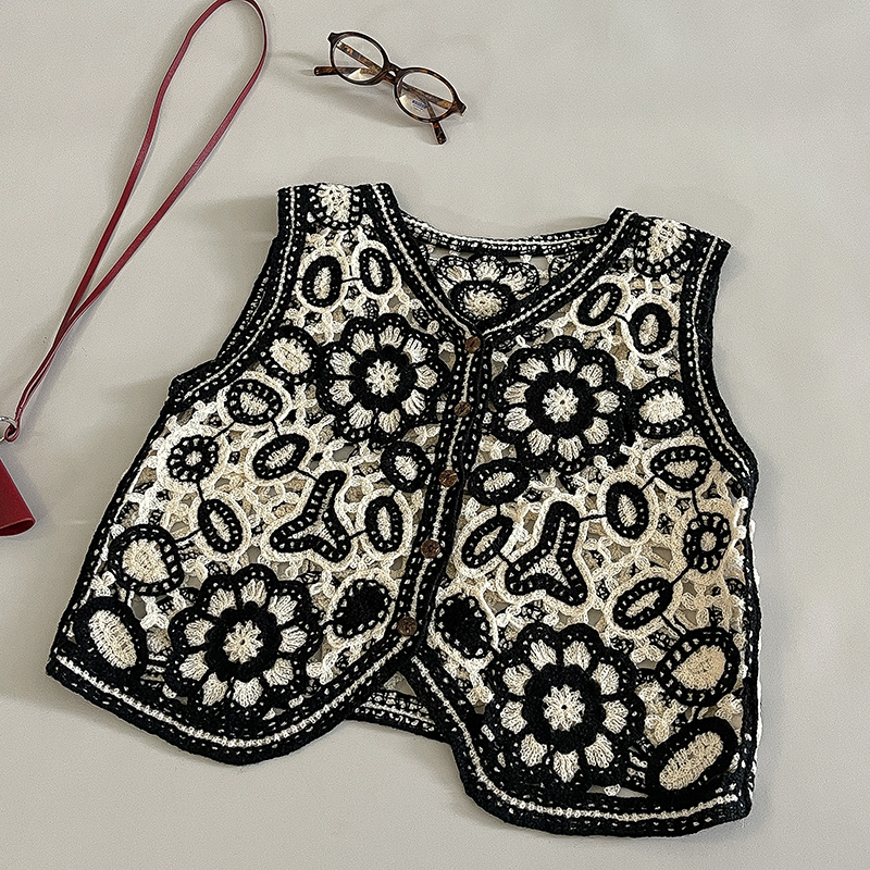 Gilet en Crochet brodé à fleurs pour femmes, haut d'été pour la plage, Cardigan, gilet Boho Chic, tenue de vacances