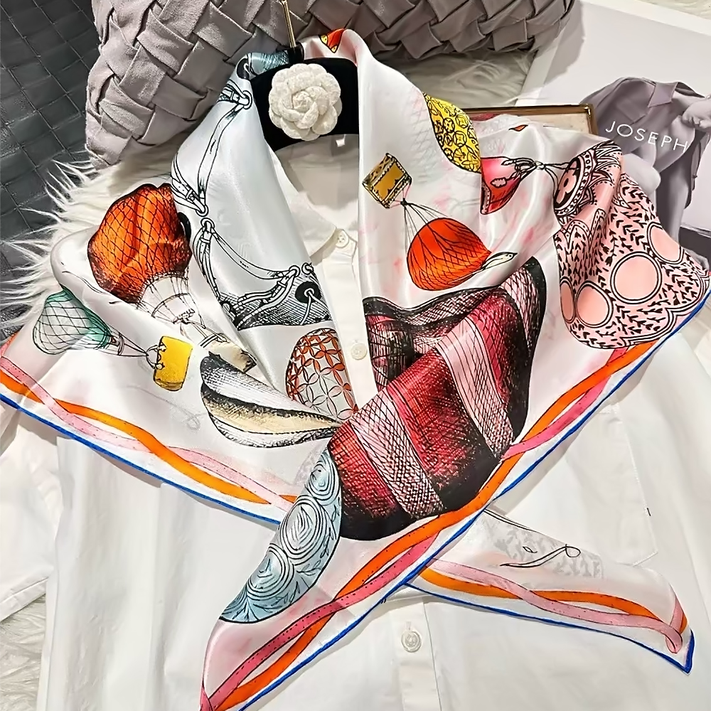 Nouveau printemps 100% foulards carrés en soie de mûrier foulards dames luxe Ballon imprimé foulard en soie naturelle châle 90*90 cm foulard de cheveux