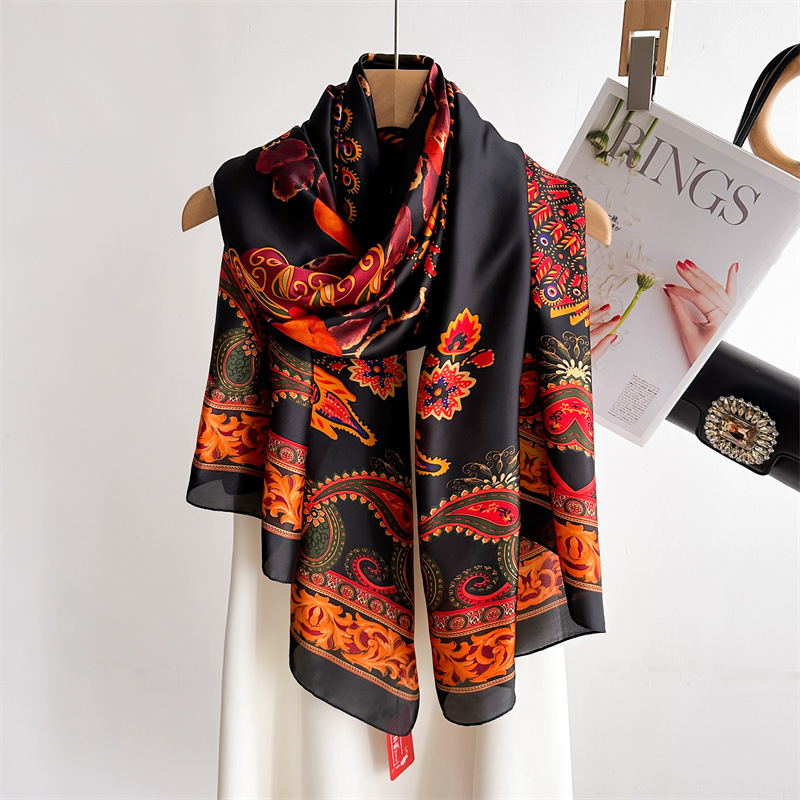 Nouvelle Écharpe en Satin Brocart Damassé 180×80cm pour Femme, Imprimé Vintage, Grand Châle, Cape de Soirée, Hijab, Protection Solaire, Stole de Plage 2026