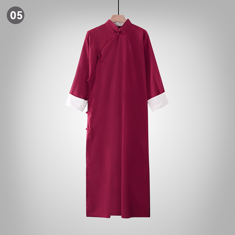 Costume Tang traditionnel de Style chinois, robe de Kung Fu rétro pour homme, chemise tunique croisée, en pur coton et lin, robe musulmane
