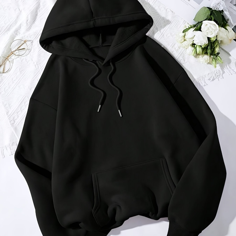 Sweat-shirt de rue décontracté, pull à capuche de couleur unie pour femmes, Style sportif, capuche à cordon réglable et poche kangourou