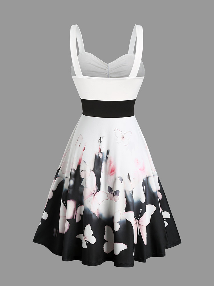Robes d'été pour femmes 2024, col cœur, imprimé ombré fleur de prunus, buste plissé, mini-robe avec ceinture, robe d'été