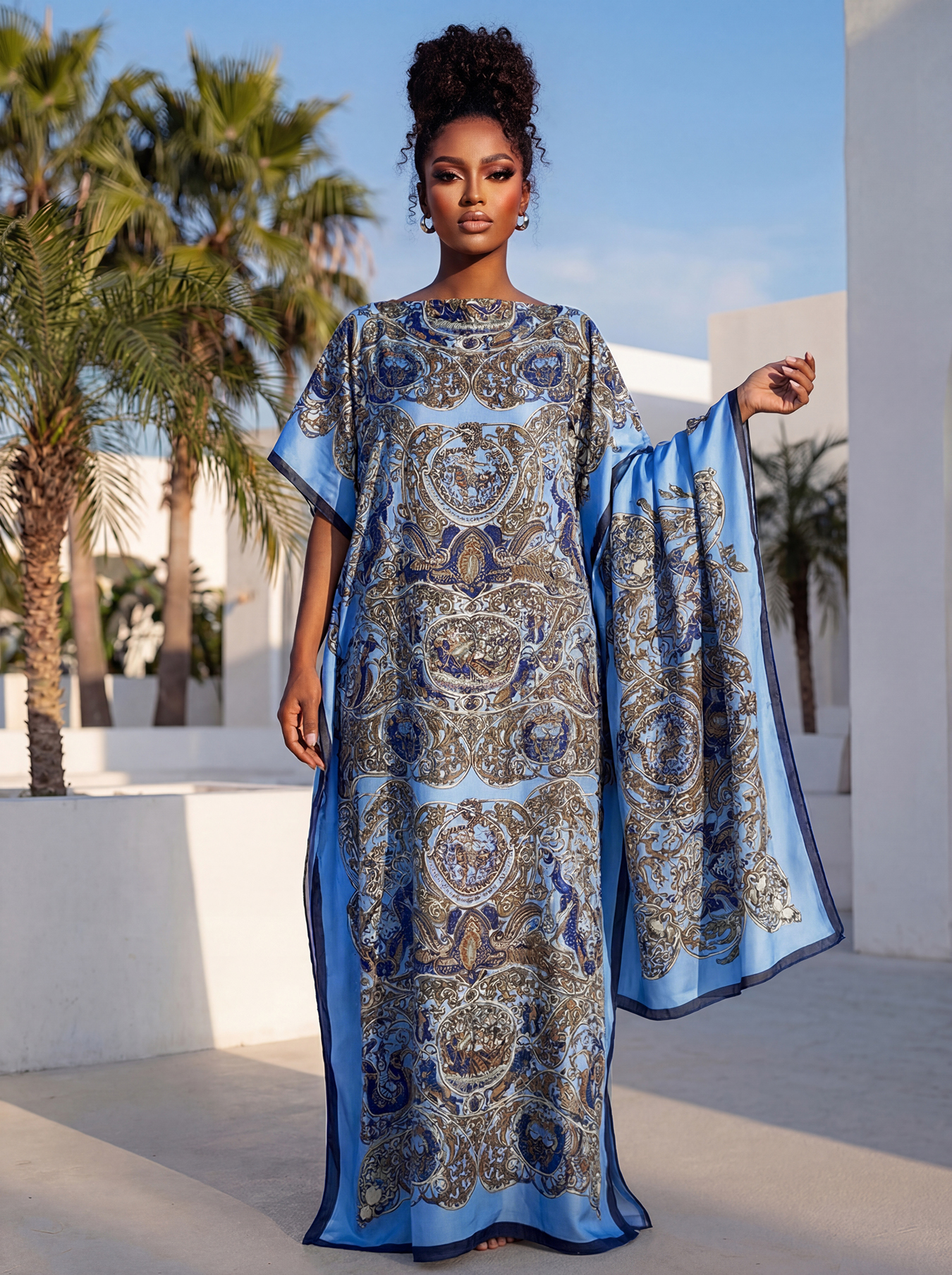 Nouvelle Collection Été : Robes Africaines Élégantes pour Femmes – Kaftan Long en Soie Imprimée pour Femme Musulmane, Abaya Oversize Style Koweïtien