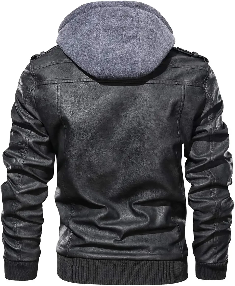 Veste décontractée capuche amovible hommes hiver Vintage moto Biker veste en cuir hiver pilote vestes en cuir coupe-vent manteau chaud