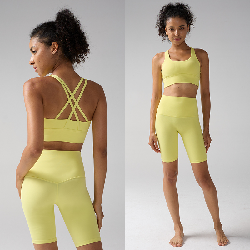 Ensemble de vêtements de sport 2 pièces pour femmes, Yoga, Gym, soutien-gorge croisé dans le dos, haut avec short taille haute, Fitness, course à pied, survêtement d'entraînement
