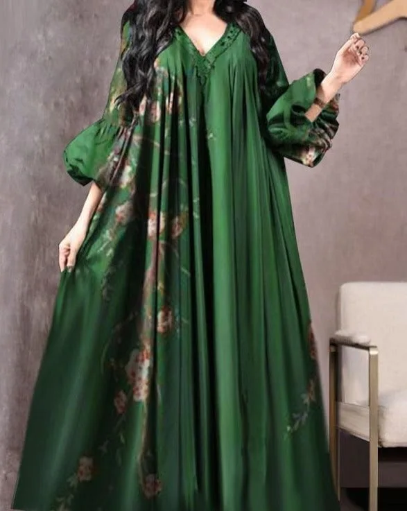Robe imprimée Vintage pour femmes, respirante, ample, moyen-orient, décontractée, manches longues, col en v, Abayas musulmanes amples pour femmes