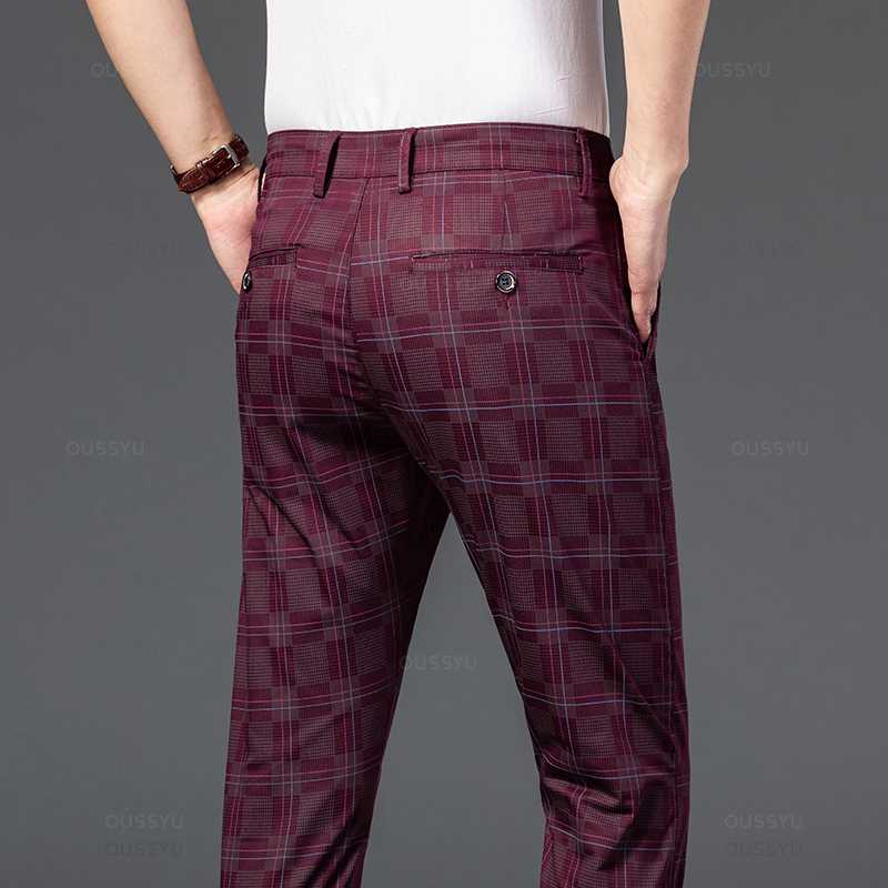 Pantalon à carreaux décontracté pour hommes, coupe couvertes, noir, bleu, rouge, style classique, vêtements de luxe, marque FJMale, affaires, nouveau, 2024