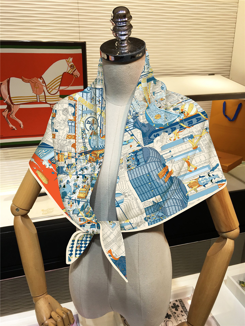 Ville de marque de luxe ​ ​ De Paris Foulard carré femmes sergé foulards en soie enveloppes plage châle Hijabs grands Foulards foulard chapeaux