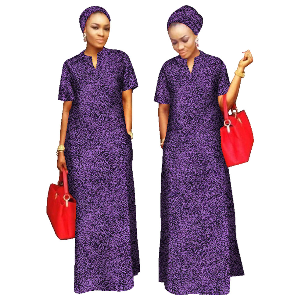 BRW-Vêtements College africains pour femmes, tenues à manches courtes, écharpe de tête gratuite, robe longue pour femme, taille maxi, WY843